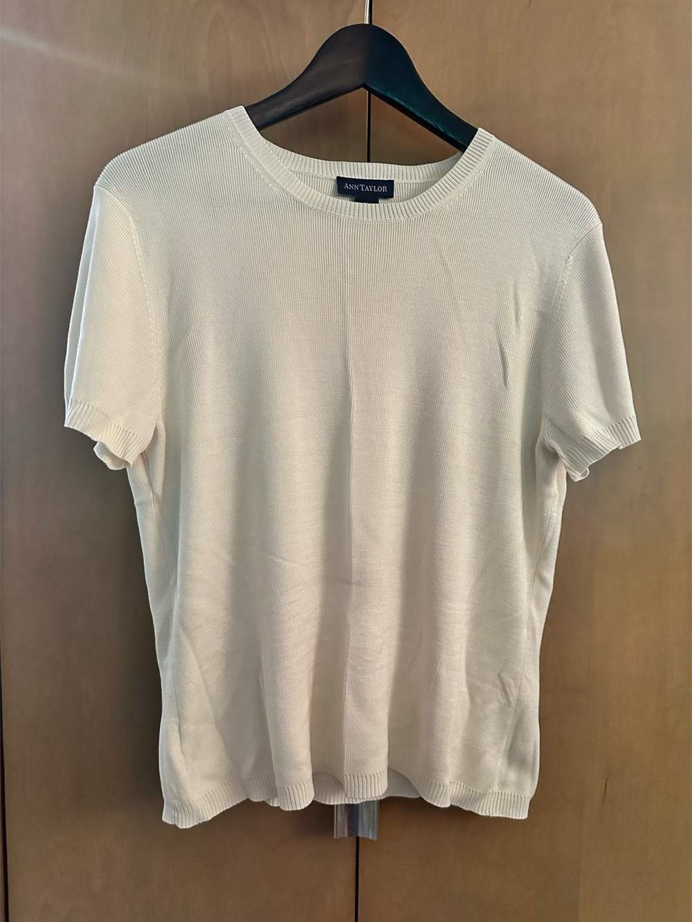 Ann Taylor Silk Cream Short-Sleeve Knit Shirt XL